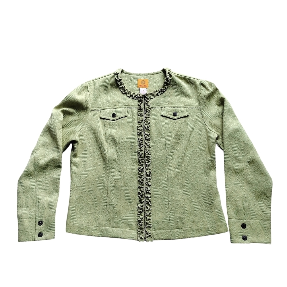 Ruby Rd. Green Ruffled Zip-up Jacket